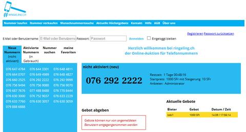 Ringeling: Auktionplattform für Handynummern
