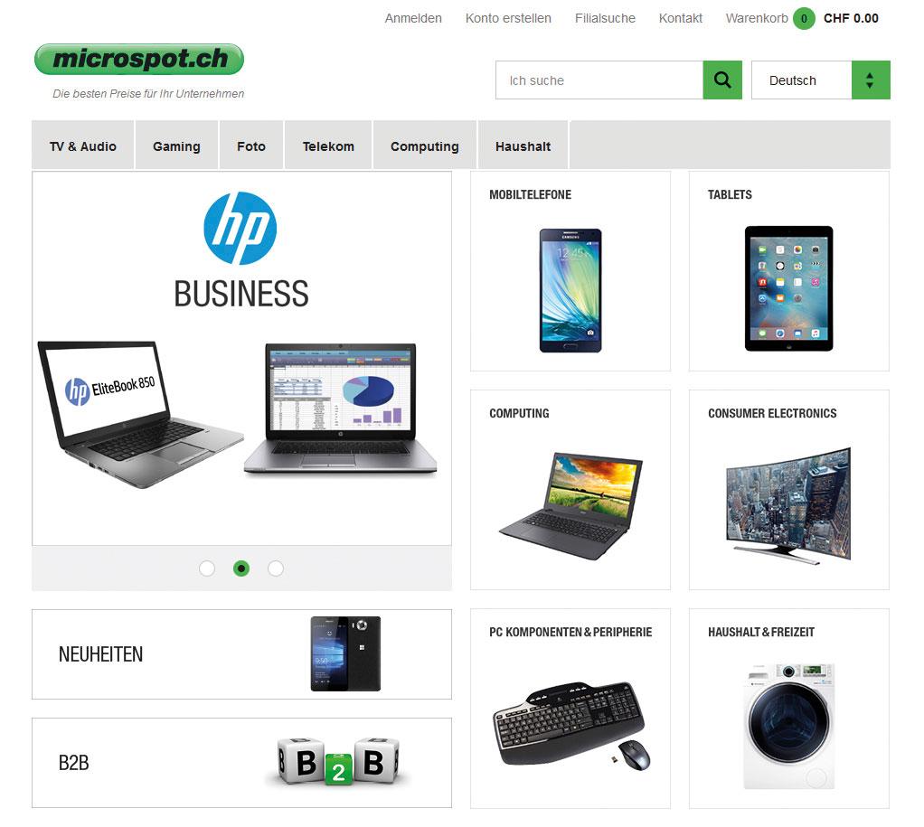 Microspot.ch ist mit B2B-Shop gestartet