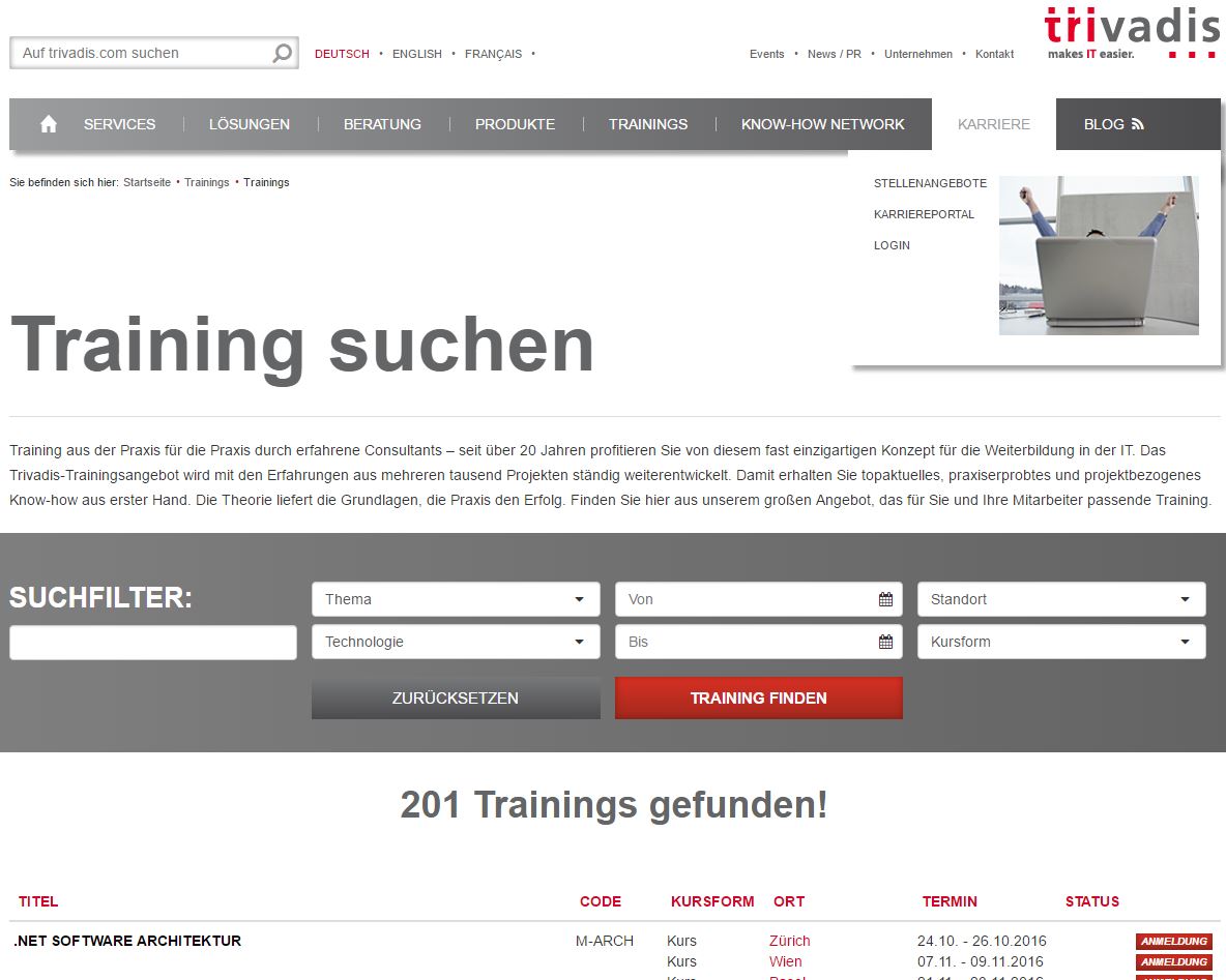 Trivadis bietet vier neue Trainingsformate an