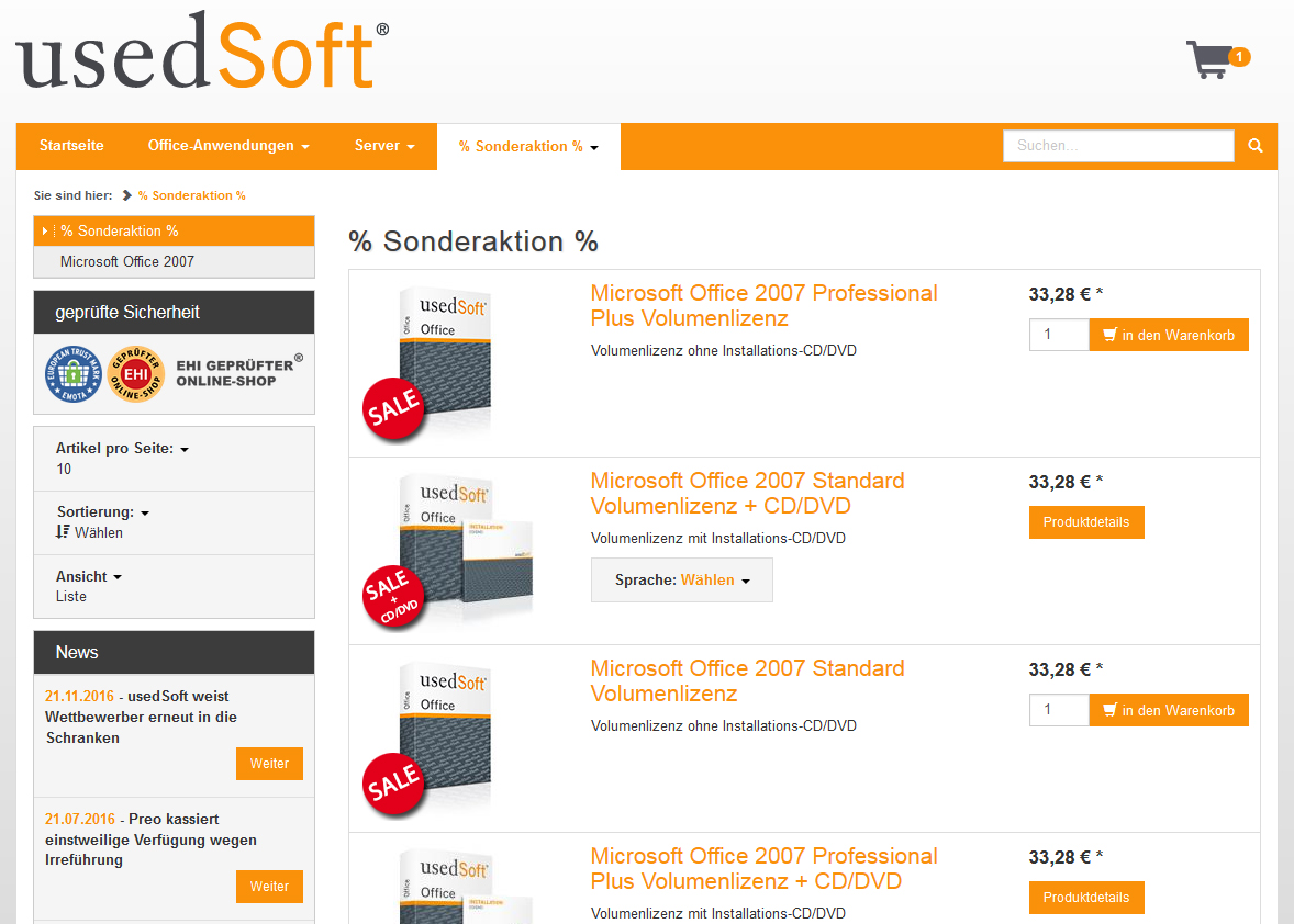 Usedsoft verkauft Office für 40 Franken