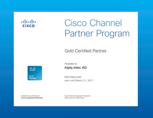 Cisco macht Alpiq Intec vom Silber- zum Gold-Partner