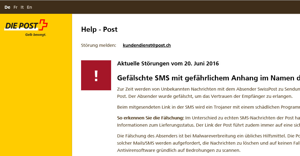 Malware-Angriff auf Post-Kunden auch via SMS