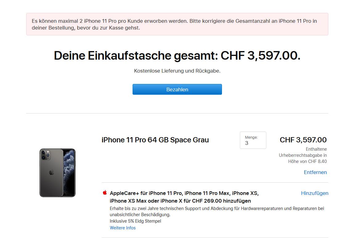 Apple beschränkt iPhone-Käufe auf 2 Geräte 