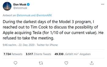 Elon Musk wollte Tesla an Apple verkaufen