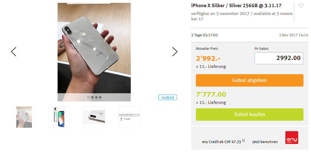 iPhone X für über 2000 Franken auf Ricrado.ch