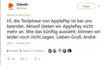 Zalando verzichtet nach Testphase auf Apple Pay