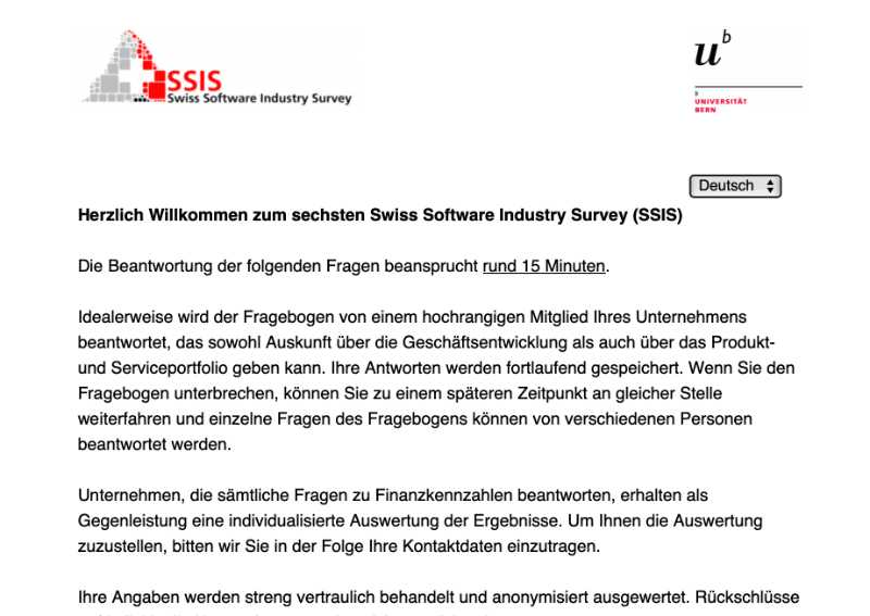 Swiss Software Industry Survey startet in die sechste Runde
